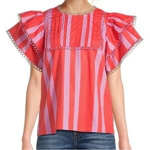 Sugarlips Azalea Striped Ruffle Sleeve Top